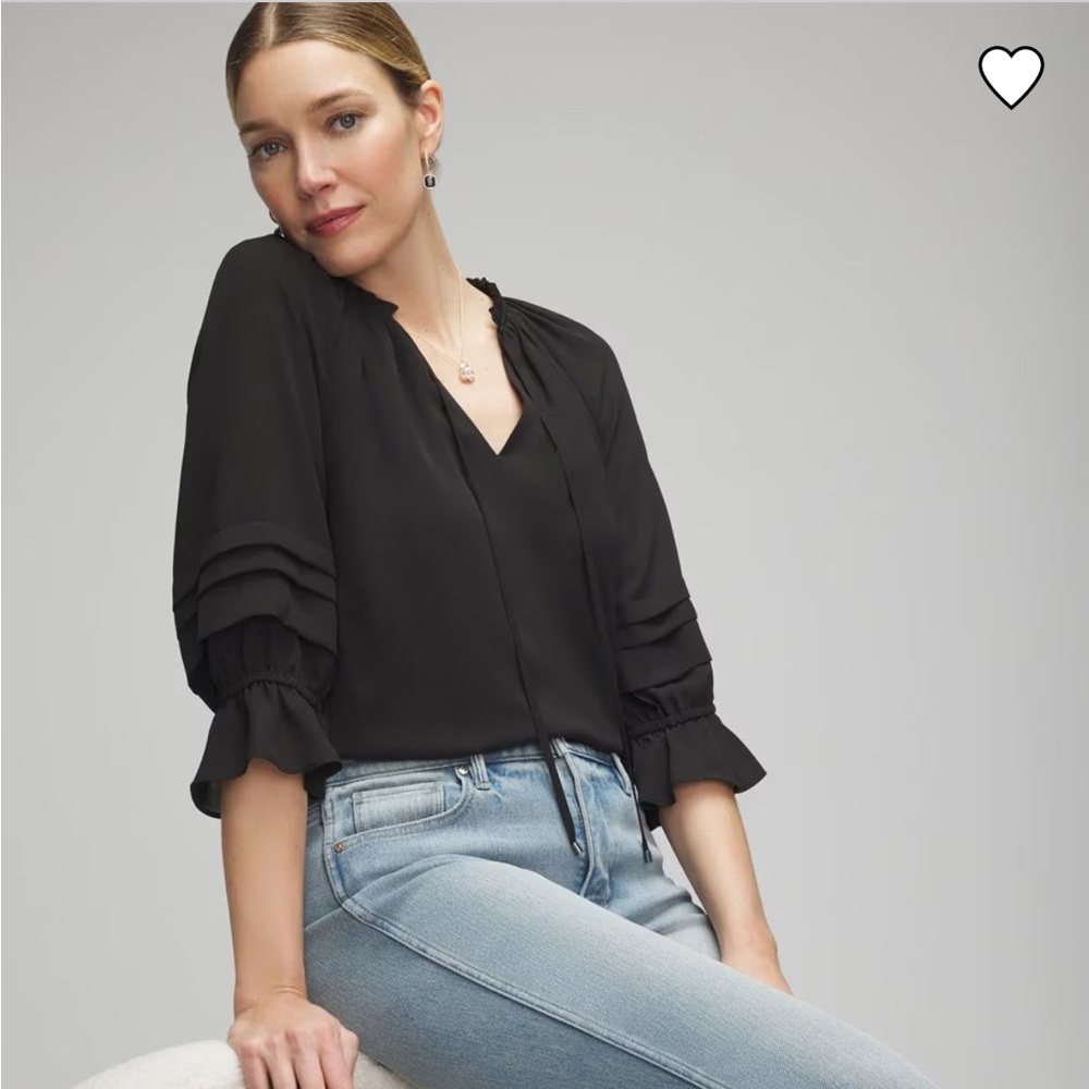 White House Black Market long sleeve v-neck blouse, black XS